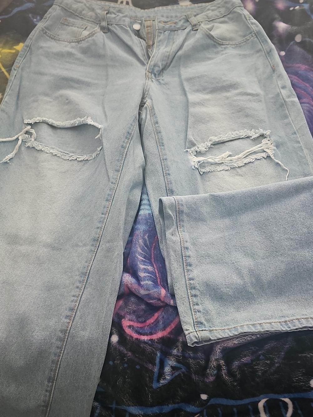 Light Blue Distressed Women's Baggy Style Jeans